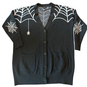 Torrid Spider & Web Luxe Cozy Boyfriend Cardigan Sweater Black White Size 00